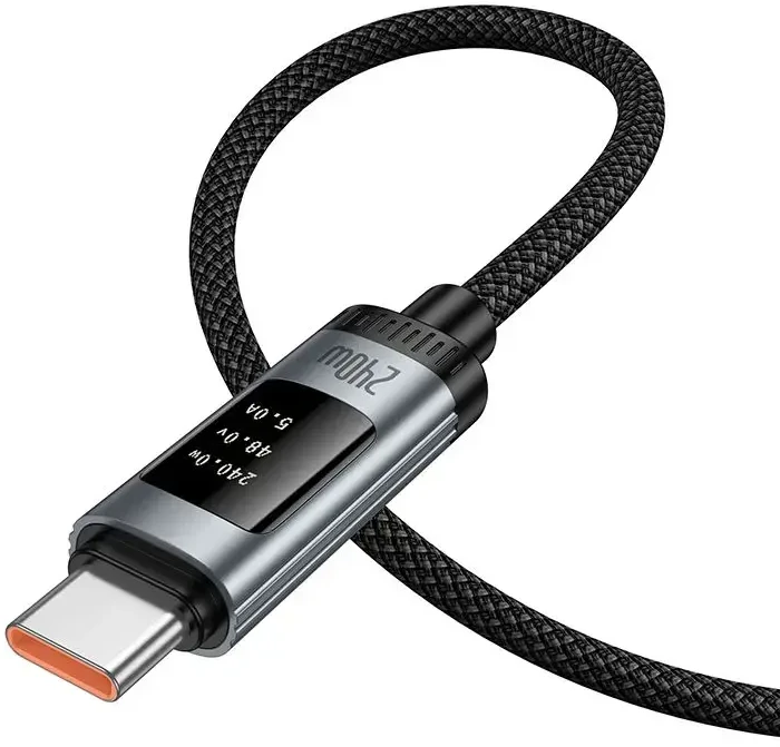 Duomenų kabelis su skaitmeniniu ekranu USB C į USB C Hoco PD 6A 240W 1,2 m U148 juodas