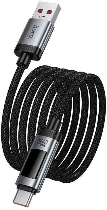 Duomenų kabelis su skaitmeniniu ekranu USB A į USB C Hoco PD 6A 100W 1,2 m U148 juodas