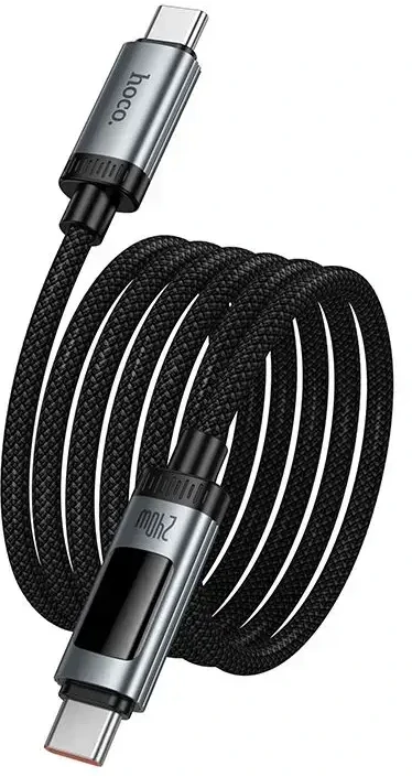 Duomenų kabelis su skaitmeniniu ekranu USB C į USB C Hoco PD 6A 240W 1,2 m U148 juodas