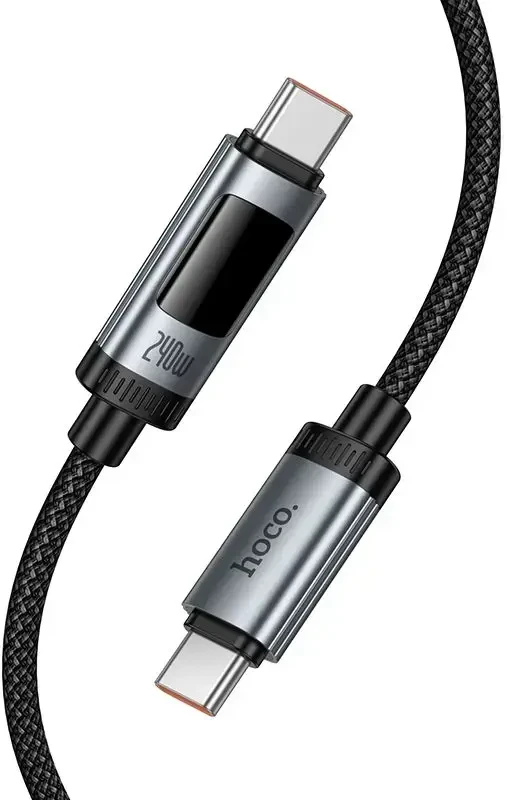 Duomenų kabelis su skaitmeniniu ekranu USB C į USB C Hoco PD 6A 240W 1,2 m U148 juodas