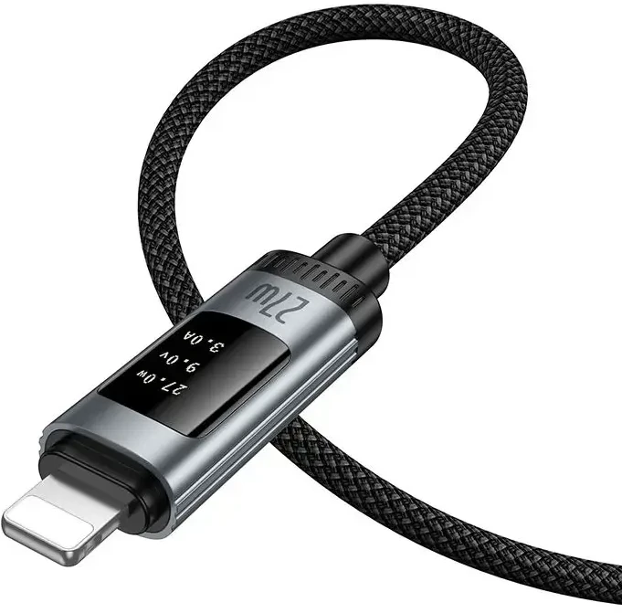 Duomenų kabelis su skaitmeniniu ekranu USB C - Lightning Hoco PD 27W 1,2 m U148 juodas