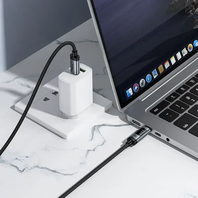 Duomenų kabelis su skaitmeniniu ekranu USB C į USB C Hoco PD 6A 240W 1,2 m U148 juodas