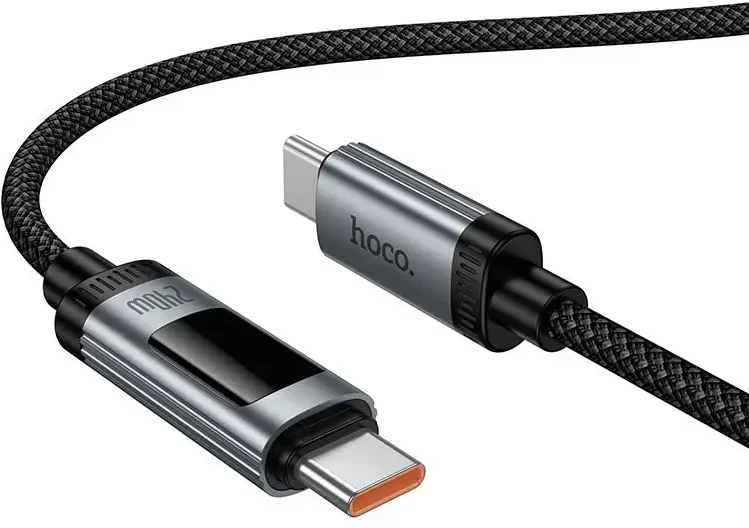 Duomenų kabelis su skaitmeniniu ekranu USB C į USB C Hoco PD 6A 240W 1,2 m U148 juodas