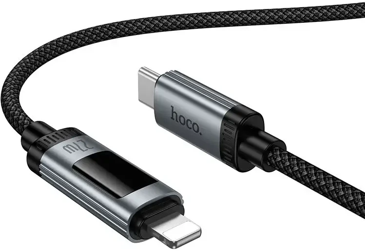 Duomenų kabelis su skaitmeniniu ekranu USB C - Lightning Hoco PD 27W 1,2 m U148 juodas