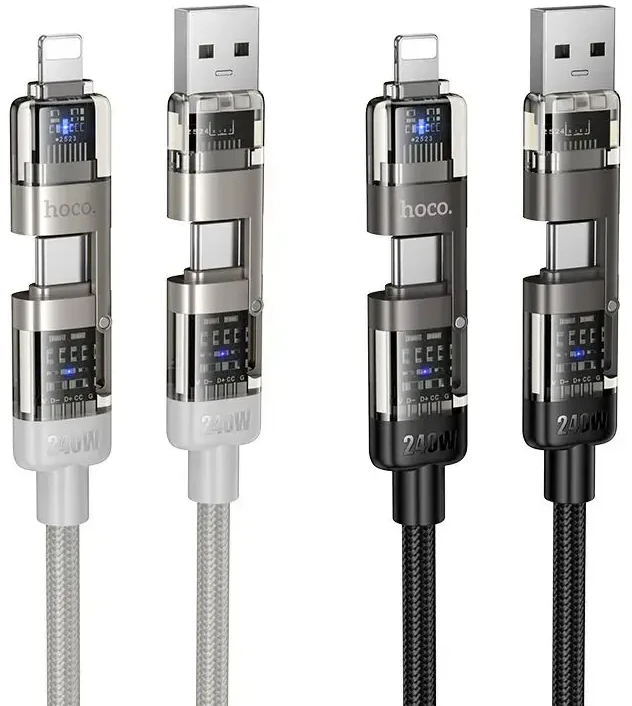 Kabelis 4in1 USB A/C į USB C/Lightning Hoco 240W 1,2 m U151 juodas