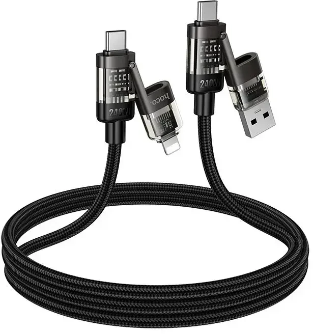 Kabelis 4in1 USB A/C į USB C/Lightning Hoco 240W 1,2 m U151 juodas