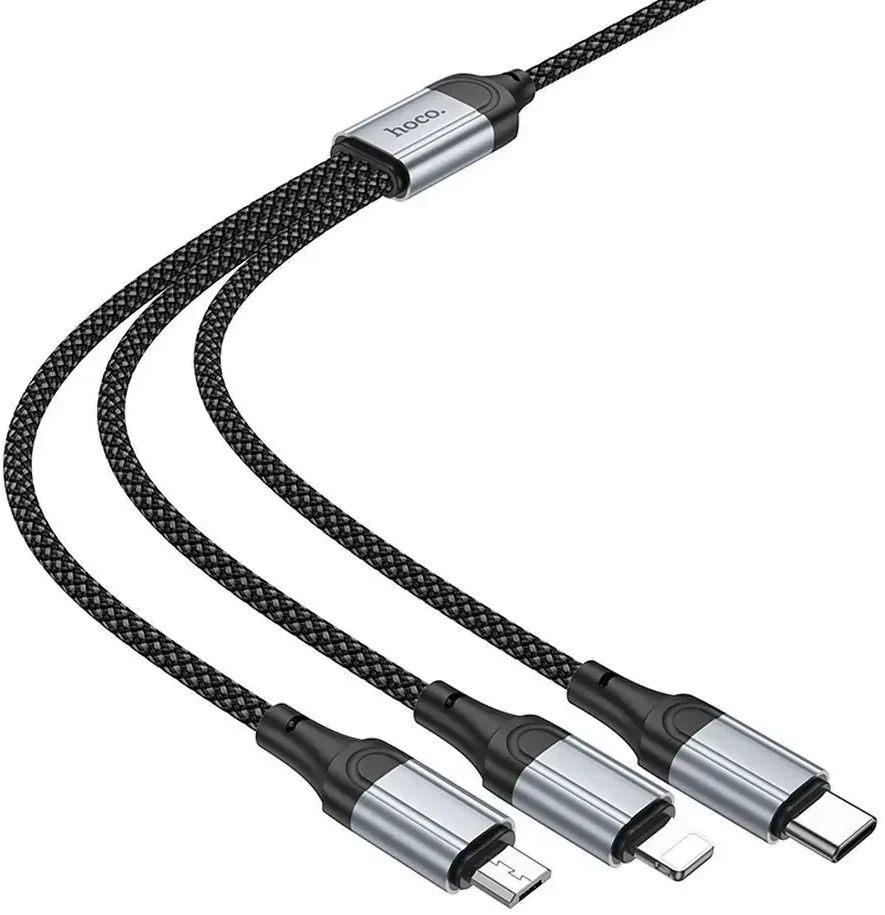USB kabelis Hoco (X102) 3in1 lightning+microUSB+USB-C juodas 1m
