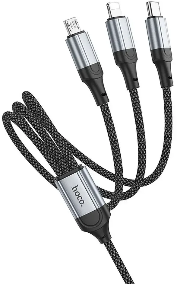 USB kabelis Hoco (X102) 3in1 lightning+microUSB+USB-C juodas 1m