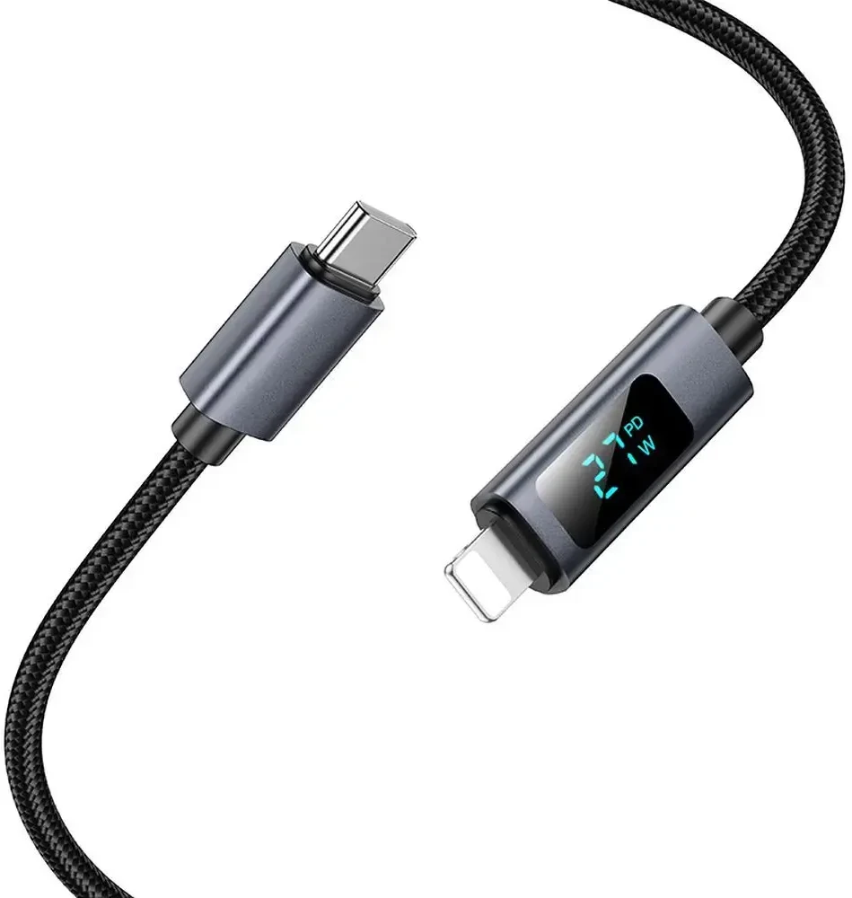 USB C į Lightning laidas Hoco PD 27W su ekranu 1 m X112 juodas