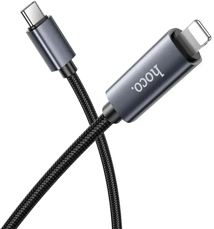 USB C į Lightning laidas Hoco PD 27W su ekranu 1 m X112 juodas