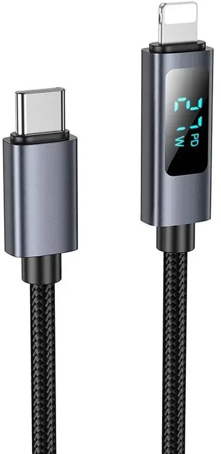 USB C į Lightning laidas Hoco PD 27W su ekranu 1 m X112 juodas