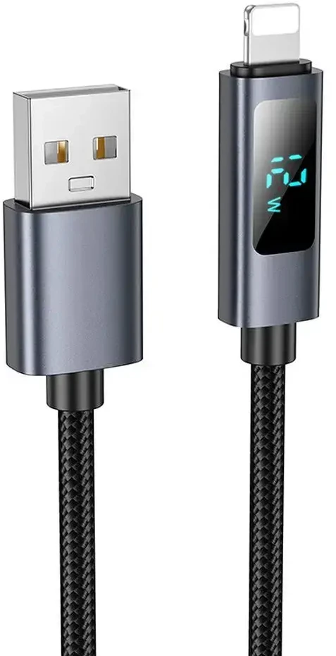 USB A laidas į „Lightning“ Hoco 2,4A su ekranu 1 m X112 juodas