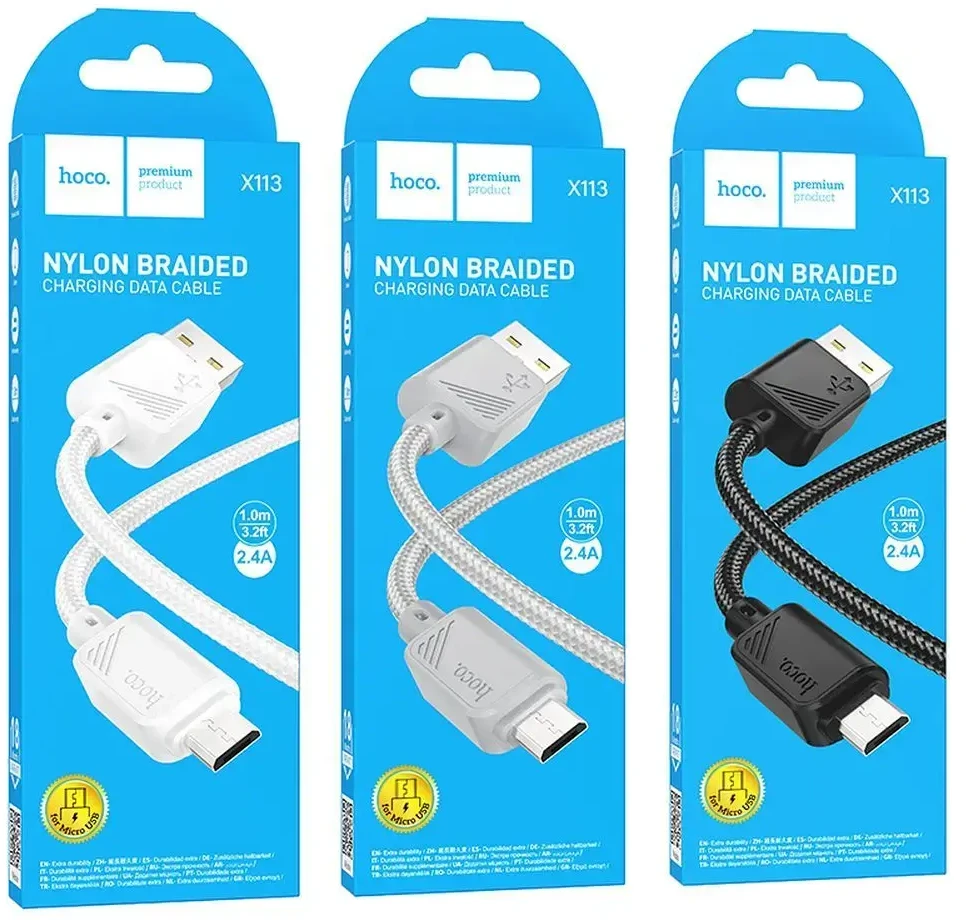 USB A į Micro USB laidas Hoco 2,4A 1 m X113 pilka