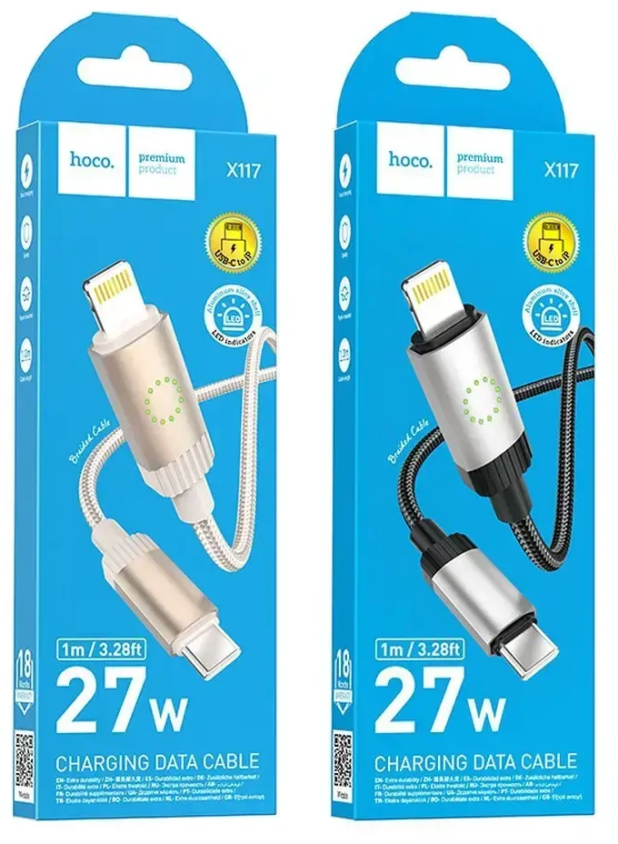 USB C - Lightning kabelis Hoco PD 27W 1 m X117 juodas