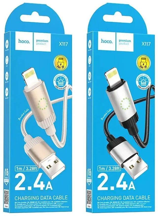 USB A tipo į „Lightning“ tipo laidas Hoco 2,4A 1 m X117 juodas