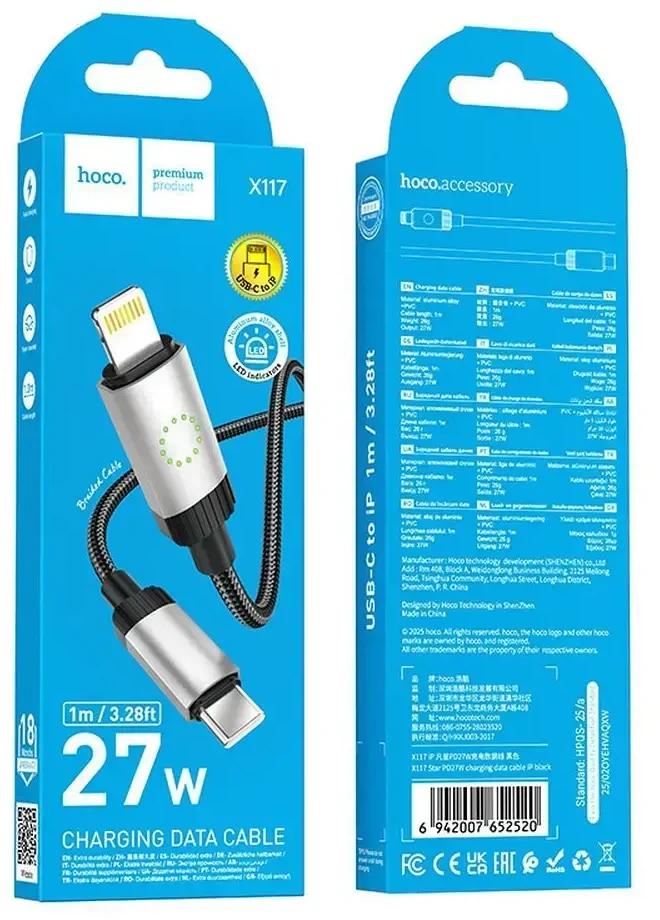 USB C - Lightning kabelis Hoco PD 27W 1 m X117 juodas