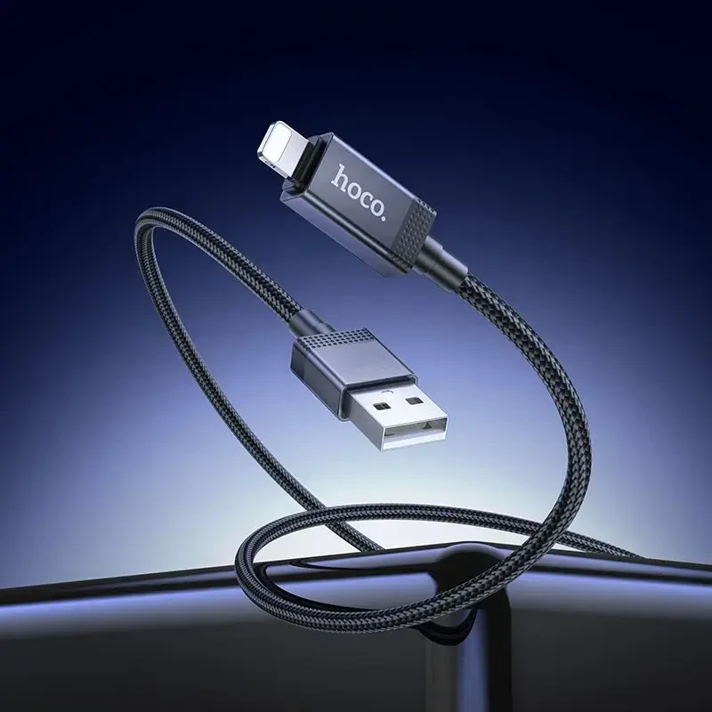USB A tipo į „Lightning“ maitinimą maitinantis kabelis Hoco 2,4A su ekranu 1 m X118 juodas
