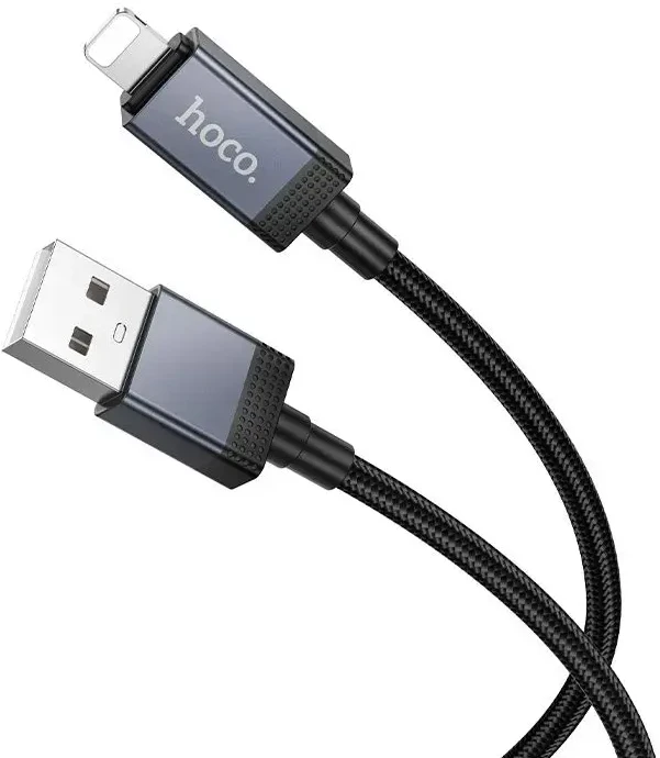 USB A tipo į „Lightning“ maitinimą maitinantis kabelis Hoco 2,4A su ekranu 1 m X118 juodas