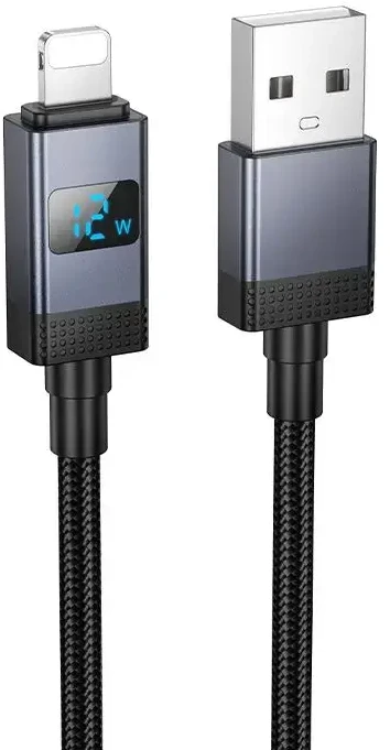USB A tipo į „Lightning“ maitinimą maitinantis kabelis Hoco 2,4A su ekranu 1 m X118 juodas