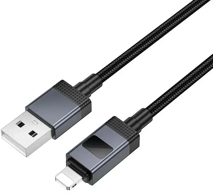 USB A tipo į „Lightning“ maitinimą maitinantis kabelis Hoco 2,4A su ekranu 1 m X118 juodas