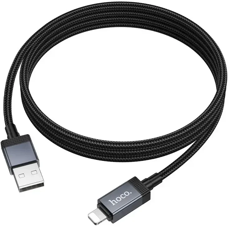 USB A tipo į „Lightning“ maitinimą maitinantis kabelis Hoco 2,4A su ekranu 1 m X118 juodas