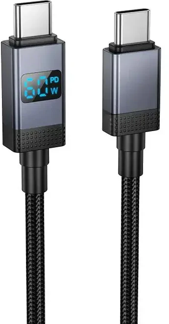 USB C laidas į USB C Hoco 3A 60W su ekranu 1 m X118 juodas