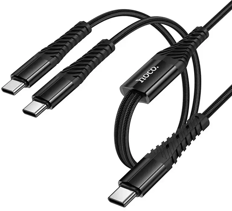 Kabelis 2in1 USB C į USB C+C Hoco 1 m X123 juodas