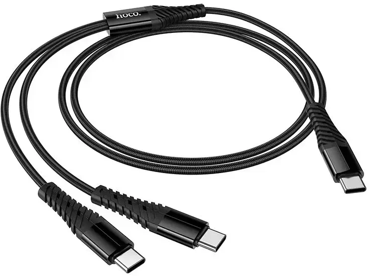 Kabelis 2in1 USB C į USB C+C Hoco 1 m X123 juodas