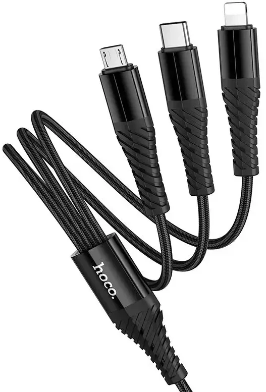 Laidas 3in1 USB C / USB A į Lightning + USB C + Micro USB Hoco 1 m X123 juodas