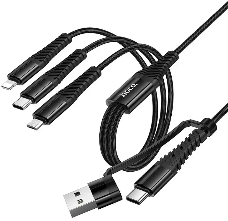 Laidas 3in1 USB C / USB A į Lightning + USB C + Micro USB Hoco 1 m X123 juodas