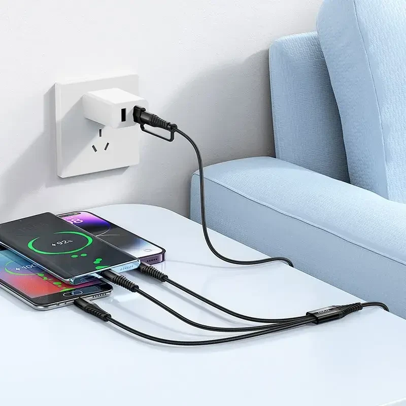 Laidas 3in1 USB C / USB A į Lightning + USB C + Micro USB Hoco 1 m X123 juodas