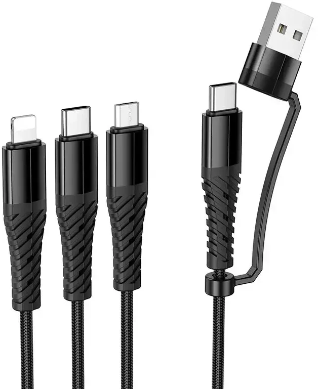 Laidas 3in1 USB C / USB A į Lightning + USB C + Micro USB Hoco 1 m X123 juodas