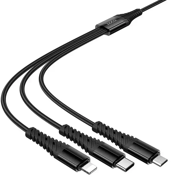 Laidas 3in1 USB C / USB A į Lightning + USB C + Micro USB Hoco 1 m X123 juodas