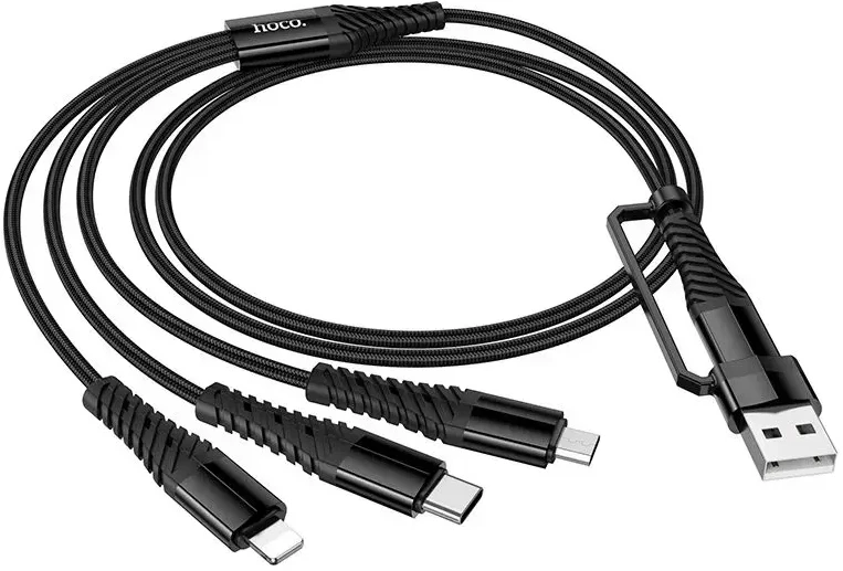 Laidas 3in1 USB C / USB A į Lightning + USB C + Micro USB Hoco 1 m X123 juodas