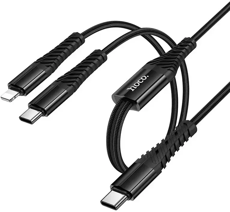Laidas 2in1 USB C į USB C+Lightning Hoco 1 m X123 juodas