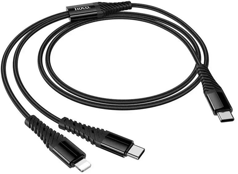 Laidas 2in1 USB C į USB C+Lightning Hoco 1 m X123 juodas