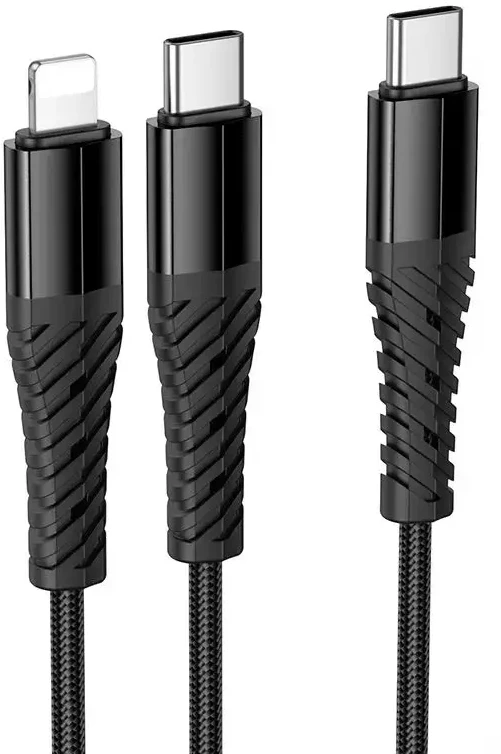 Laidas 2in1 USB C į USB C+Lightning Hoco 1 m X123 juodas