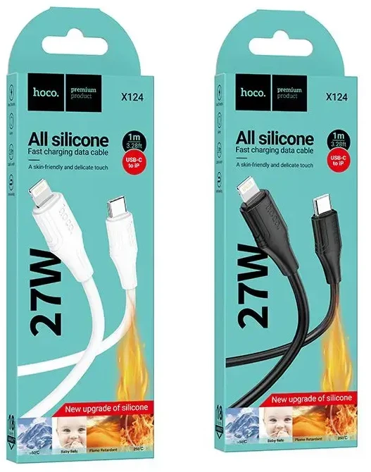 Silikoninis laidas USB C į Lightning Hoco 27W 1 m X124 baltas