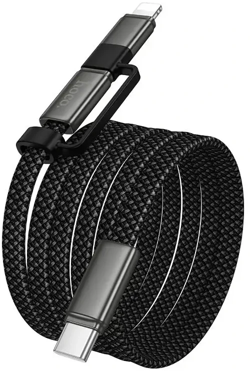 Plokščias kabelis USB C į USB C/iP 2in1 Hoco 3A 60W 1 m X125 juodas