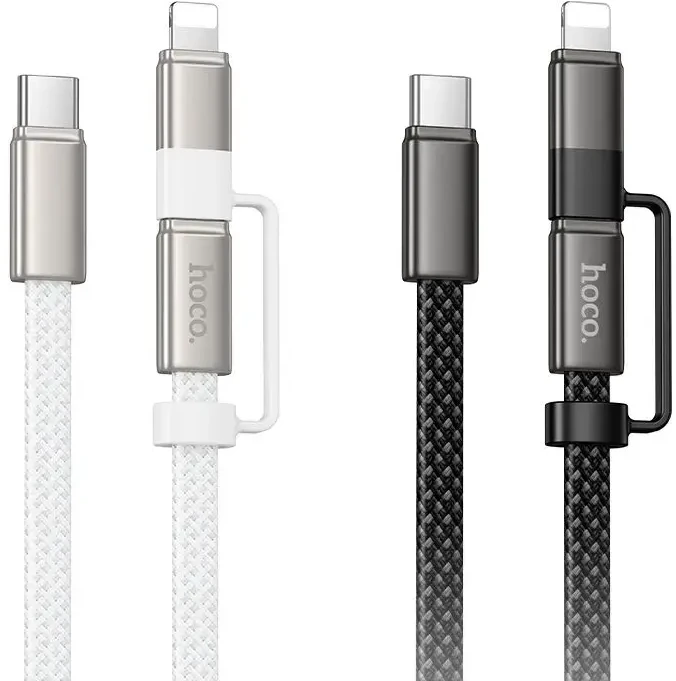 Plokščias kabelis USB C į USB C/iP 2in1 Hoco 3A 60W 1 m X125 juodas