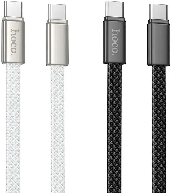 Plokščias kabelis USB C į USB C Hoco 3A 60W 1 m X125 juodas