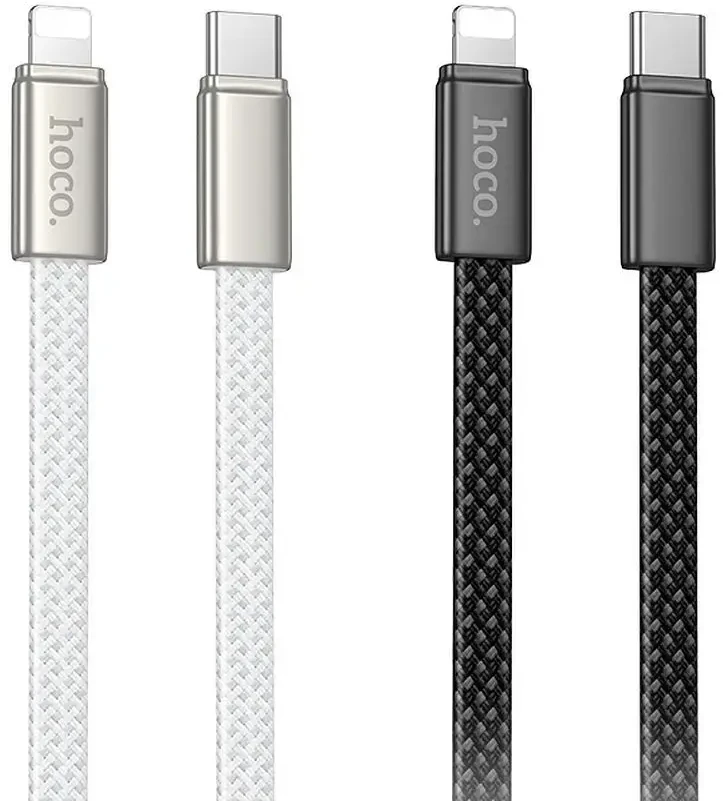 Plokščias USB C į Lightning kabelis Hoco PD 30W 1 m X125 juodas