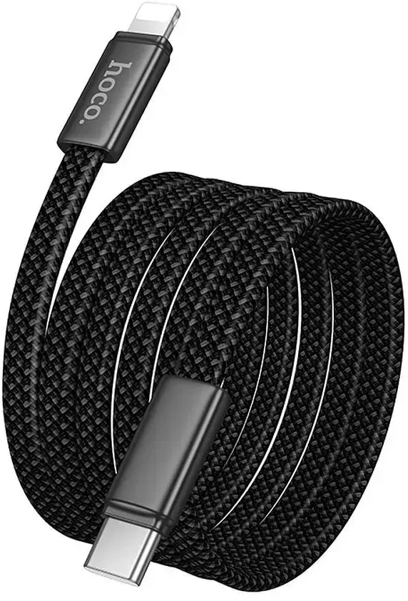 Plokščias USB C į Lightning kabelis Hoco PD 30W 1 m X125 juodas