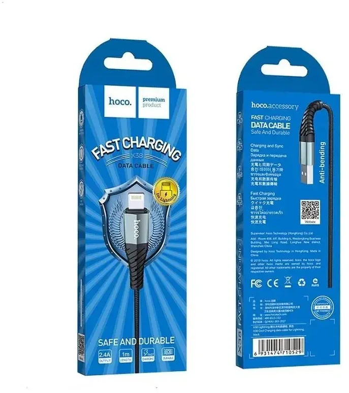 USB A tipo į „Lightning“ tipo laidas Hoco 2,4A, 1 m, X38, juodas