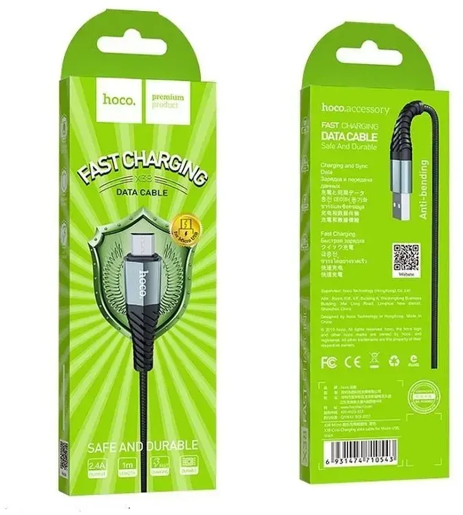 Cable USB A to Micro USB Hoco 2,4A 1 m X38 juodas