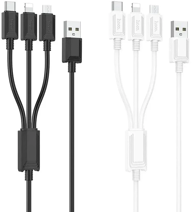 Laidas 3in1 USB A į Lightning / Micro USB / USB C Hoco 2A 1 m X74 baltas