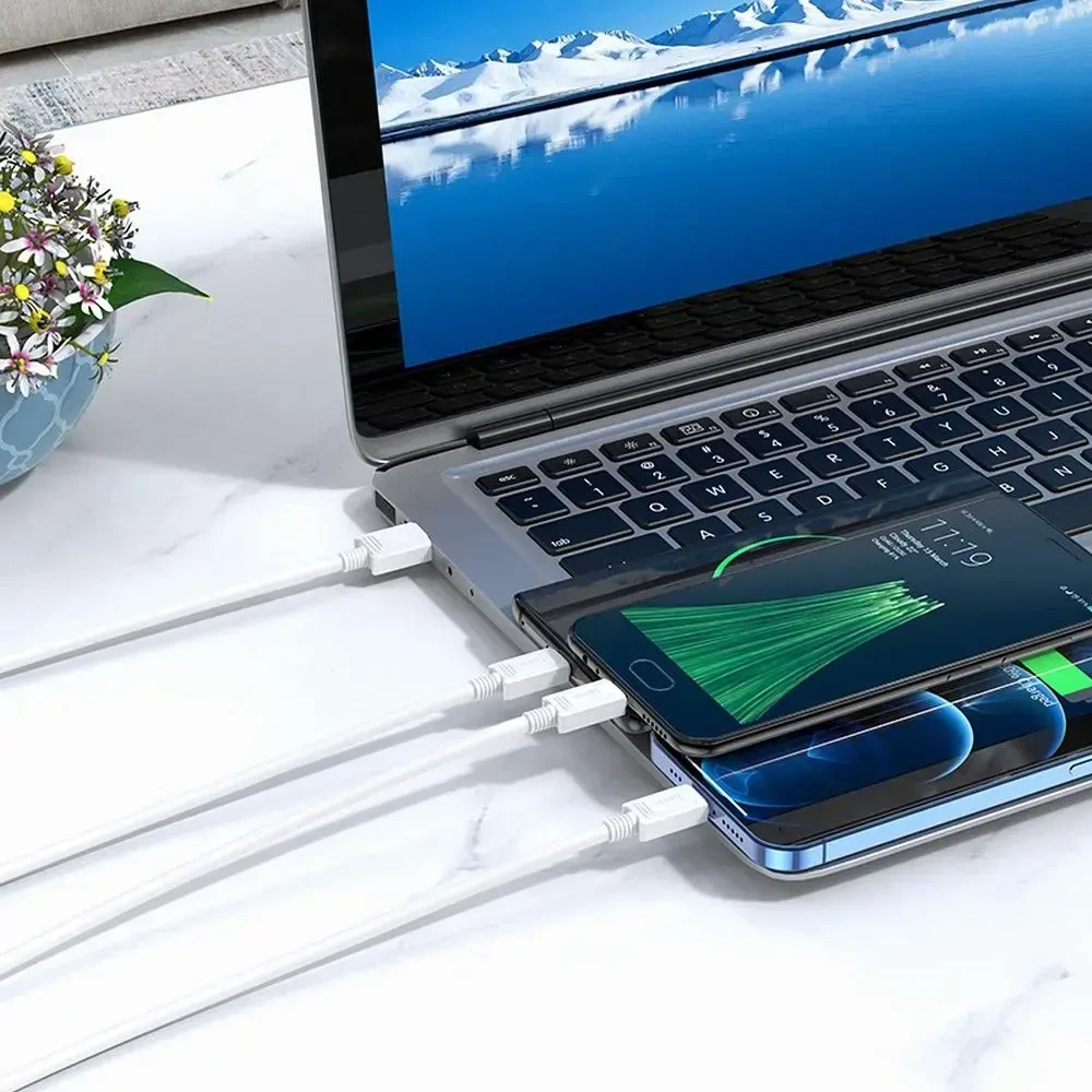 Laidas 3in1 USB A į Lightning / Micro USB / USB C Hoco 2A 1 m X74 baltas