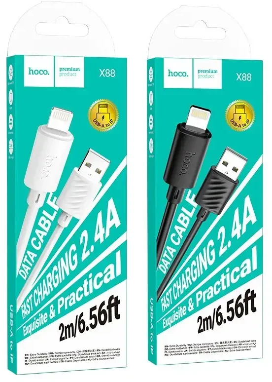 USB A tipo į „Lightning“ tipo keitiklis Hoco 2,4A, 2 m, X88 baltas