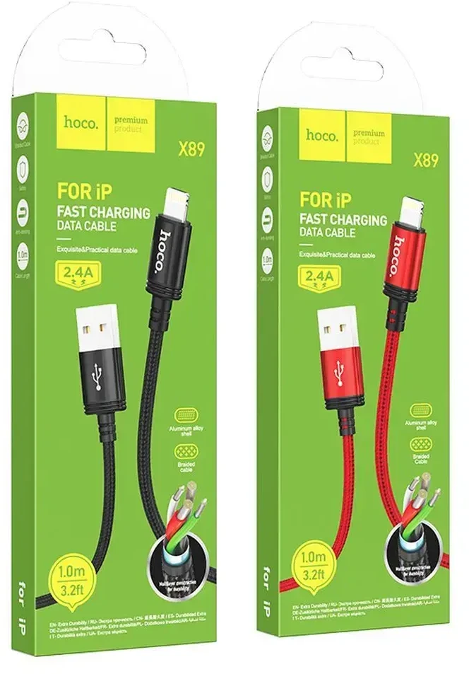 USB A tipo į „Lightning“ tipo laidas Hoco 2,4A 1 m X89 juodas