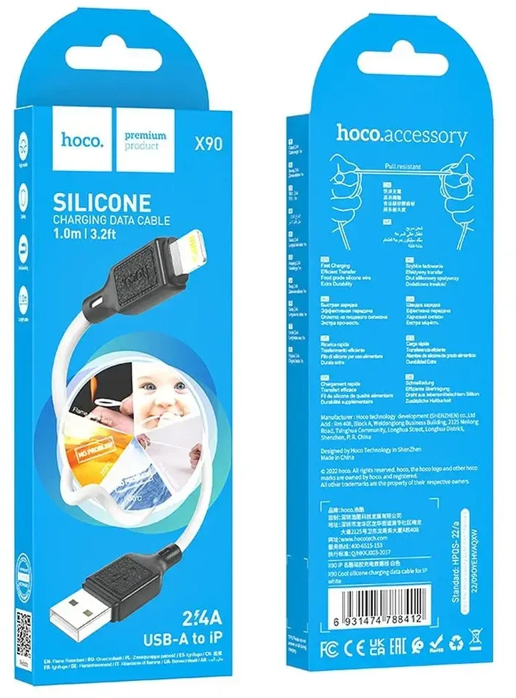 USB A tipo į „Lightning“ tipo laidas Hoco 2,4A, 1 m, X90 baltas